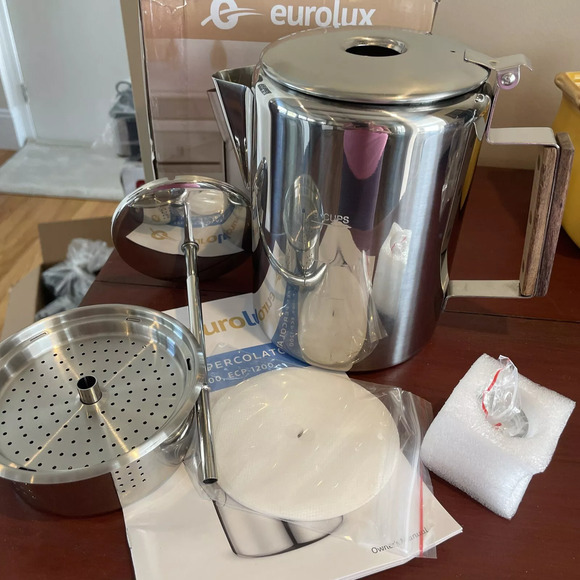 Small Eurolux Percolator Coffee Maker Pot - 9 Cups | Durable Stainless Steel - Picture 1 of 4